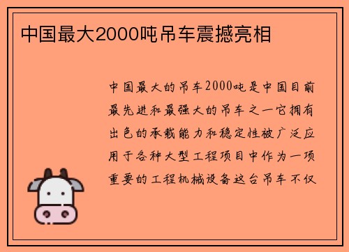 中国最大2000吨吊车震撼亮相