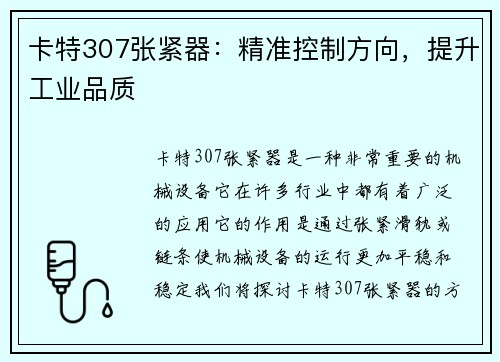 卡特307张紧器：精准控制方向，提升工业品质